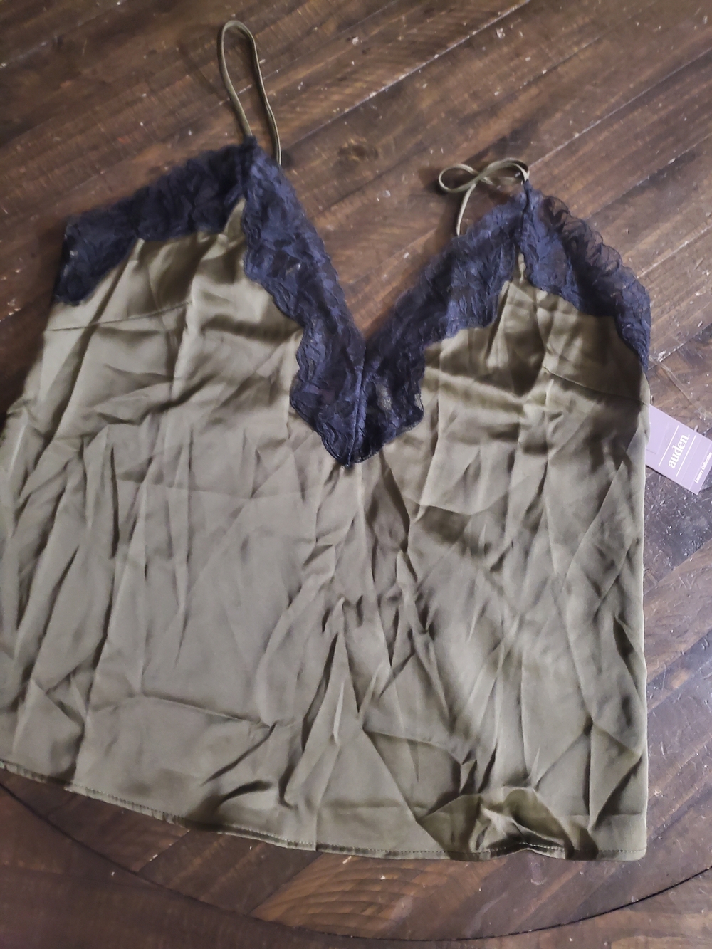 Auden Olive Green Satin Lace Trim Cami
